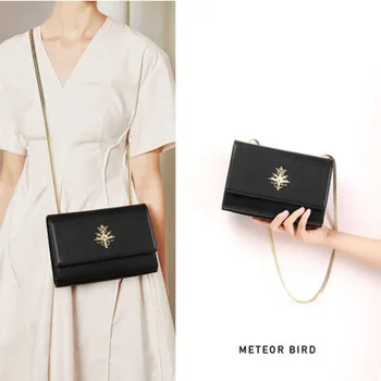 

Meteor Bird Black Leather Flap Women Shoulder Bag Designer Famous Brand Messenger Ladies Crossbody Bags