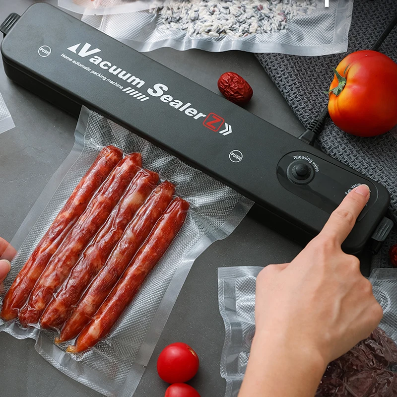 Sellador de vacío de cocina para el hogar, 220V/110V, máquina de envasado con 10uds, bolsas de vacío, sellador al vacío de alimentos eléctrico negro para el hogar