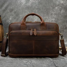 Men Briefcase Genuine Leather Laptop Bag 15.6
