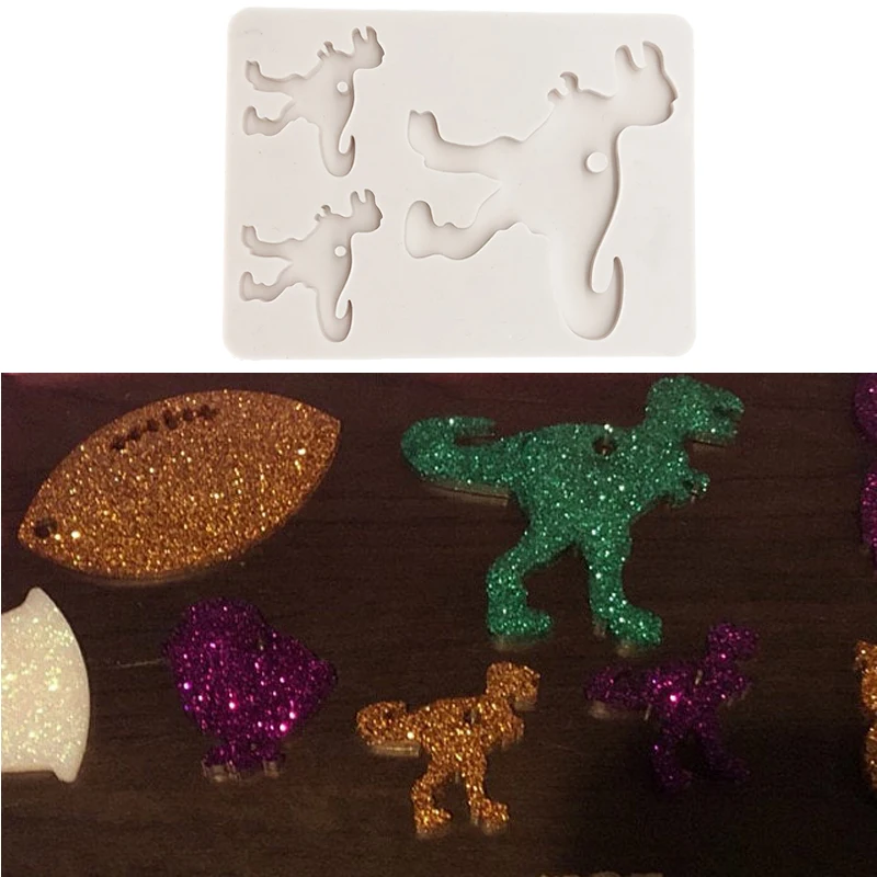 Новые блестящие Семейные силиконовые брелоки в виде динозавров, глина для мам и детей, сделай сам, изготовление ювелирных изделий, блестящая эпоксидная смола, форма