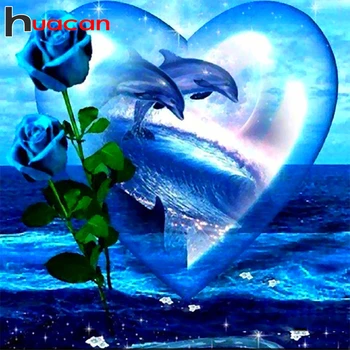 

Huacan 5D DIY Diamond Painting Dolphin Full Square Diamond Embroidery Animal Art Kit Decorations Home