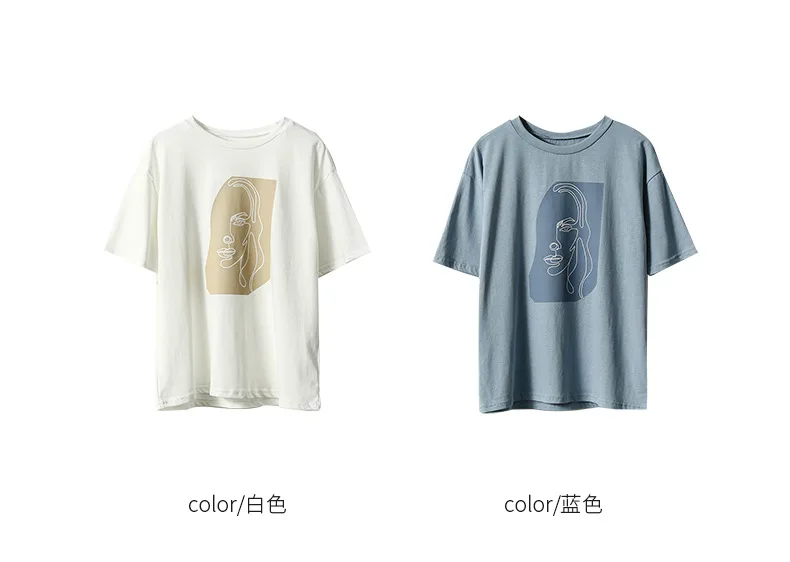 Abstract Print T-shirt Female Short Sleeve 2020 Summer New O-Neck Korean Women's Casual Tops Tees Harajuku