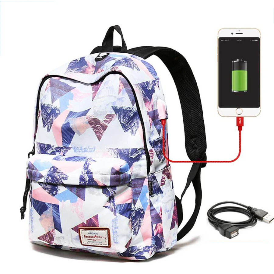 

2019 External USB Charge Backpack Girls 15.6" Laptop Backpack School Notebook Bag Waterproof Travel Backpack for teens