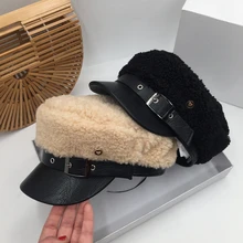 Корейская супер огненная овечья кожа темно-синяя шляпа женская осенняя и зимняя теплая остроконечная шляпа модная дикая верхняя шляпа шапка аниса