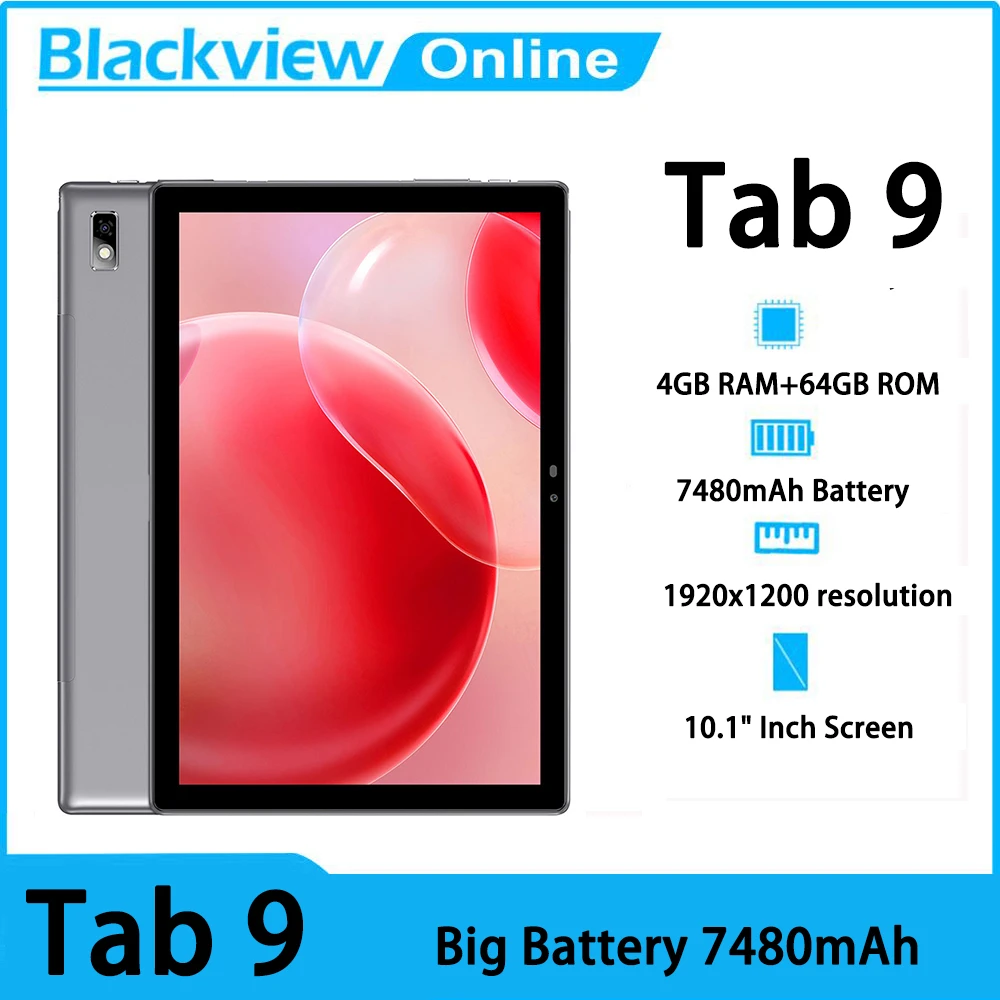 Blackview 2021 Tab 9 Tablet 10.1 Inch 1920x1200 Octa Core 4GB RAM 64GB ROM Tablets PC 7480mAh 4G Network cell phone with dual sim