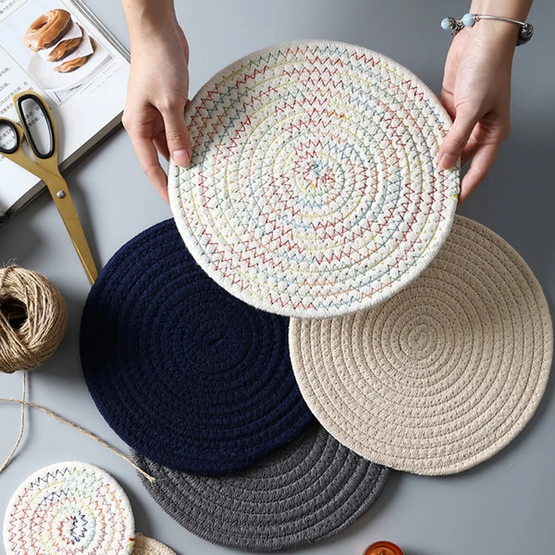 1pc Round Placemat Coaster Table Mat Cotton Linen Knitting Bowl Insulation Pad Non Slip Place Mat Kitchen Accessories Decoration 1pc Round Placemat Coaster Table Mat Cotton Linen Knitting Bowl Insulation Pad Non Slip Place Mat Kitchen Accessories Decoration