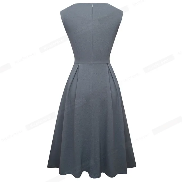 Nice-forever Brief Elegant Solid Color Sleeveless vestidos with Pocket A-Line Women Flare Dress A196 2