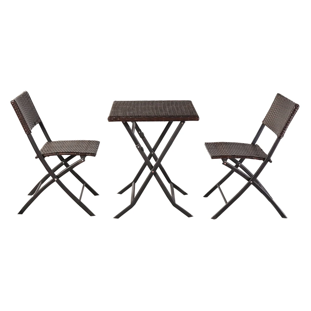 

[US-W]Oshion Folding Rattan Chair Three-Piece Square Table-Brown