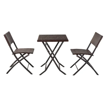 

[US-W]Oshion Folding Rattan Chair Three-Piece Square Table-Brown