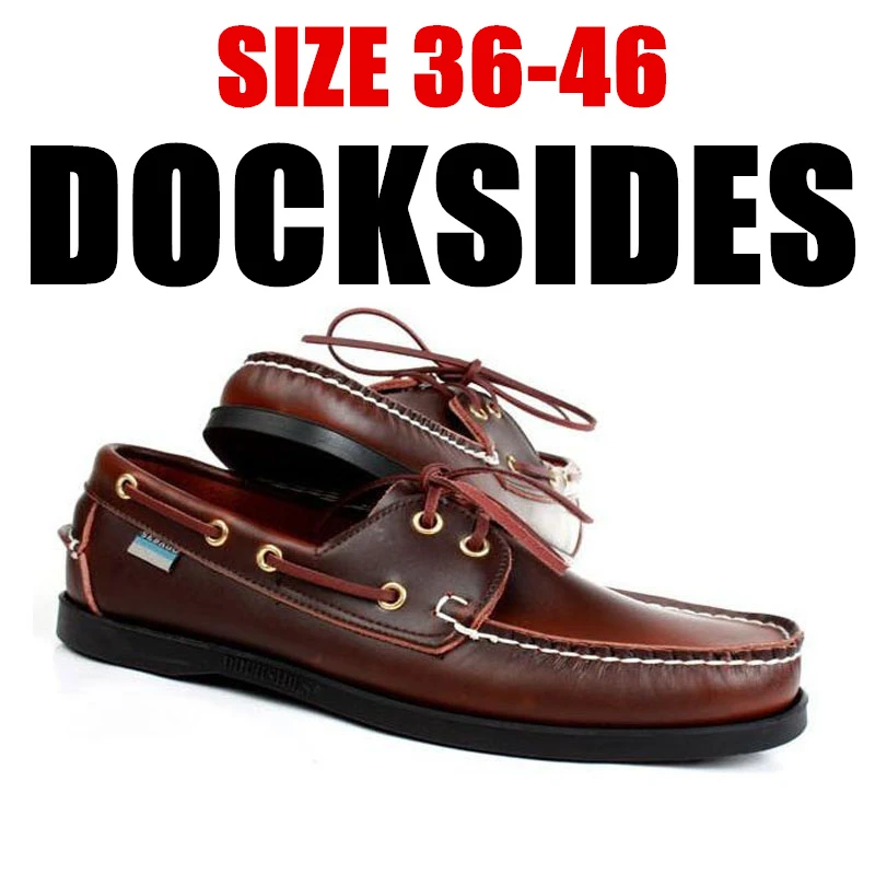 náuticos clásicos de cuero genuino para hombre y mujer, mocasines planos de marca en color rojo, marrón, marino y negro, A090|Zapatos informales de - AliExpress