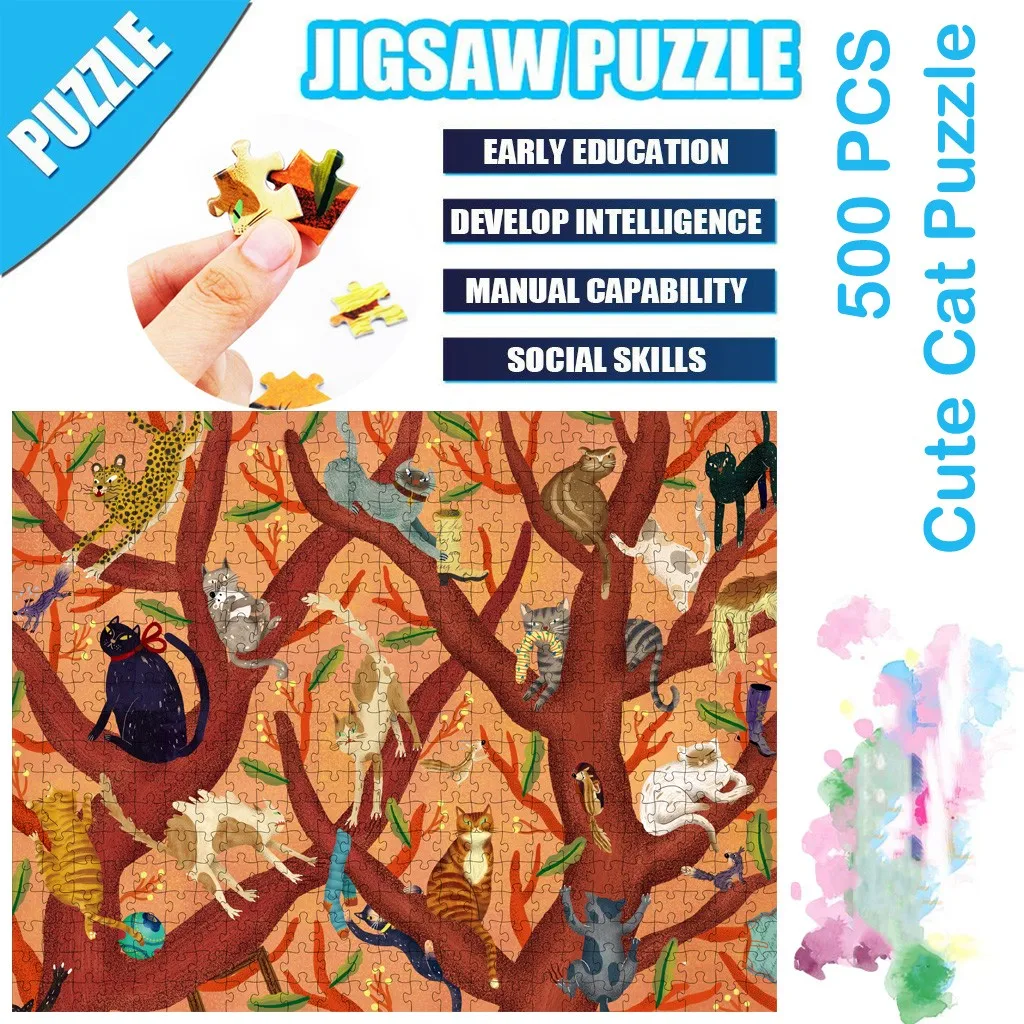 Science Cartoon Cute Cat Puzzle 500 штук образовательная интересная Сделай Сам сборная