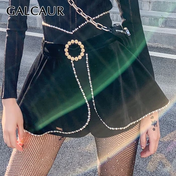 

GALCAUR Korean Patchwork Diamond Shorts Female High Waist With Sashes Tunic Split Sexy Short Women 2020 Spring New Clothes