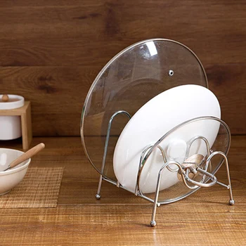 

​ Kitchen Storage Dish Rack Holder Iron Stand Pot Lid Organizer Drain Bracket 3 Compartments For Convenient Drainage