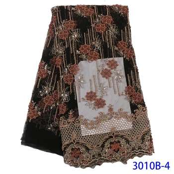 

2019 High End Heavy Net France Lace Fabric With Beads High Quality African Handmade Beads French Lace QF3010B-4
