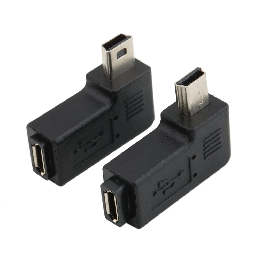 

Black Light Weight Mini 5 Pin Male to Micro USB 5 Pin Female 90 Degrees Left / Right Angle Adapter Converter Plug and Play