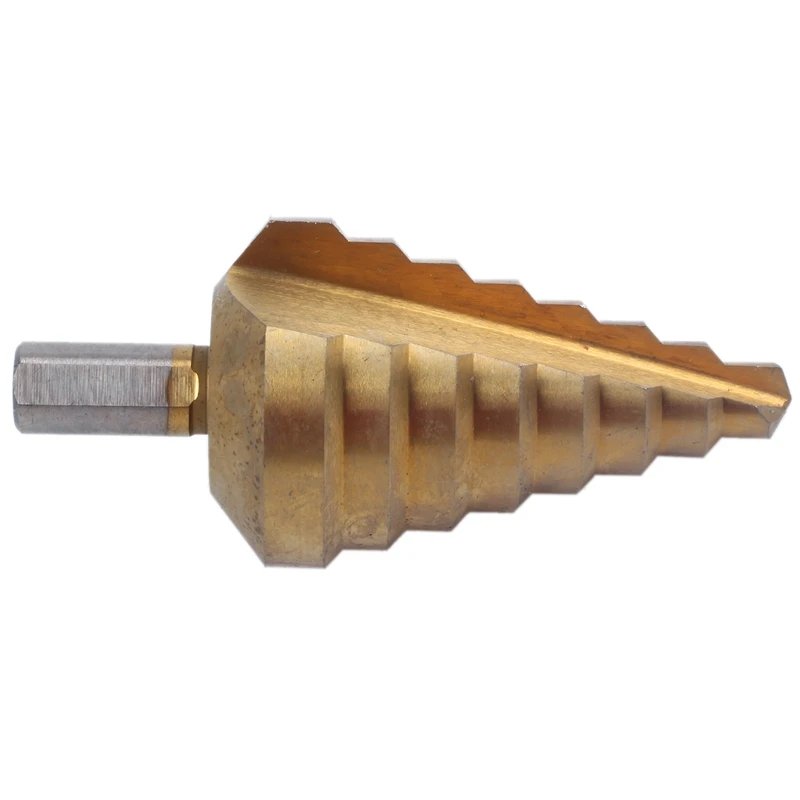 

10-45MM 8 Step Titanium Coated HSS Straight flute Step Cone Drill Hole Cutter Bit Gold