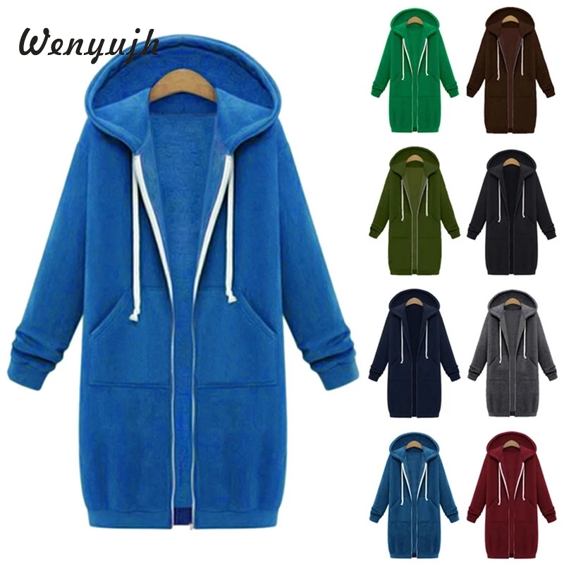 

Wenyujh Women Hooded Jacket 2019 Casual Long Coat With Zipper Scarf Plus Velvet Female Warm Thick Jacket Sweatshirts Plus Size