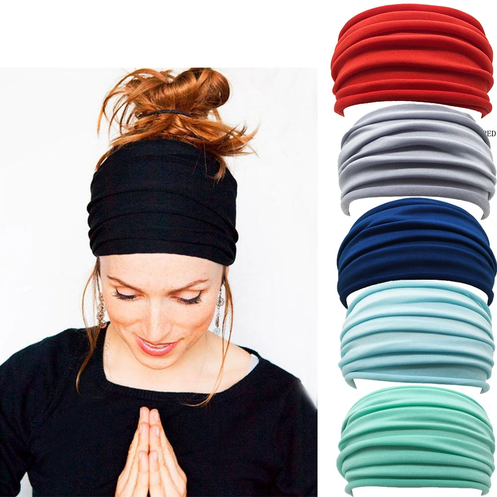 13 Colors Stretch Yoga Hairband Women Fold Wide Sports Hair Band Nonslip Elastic Headband Turban Headwrap Running Accessories