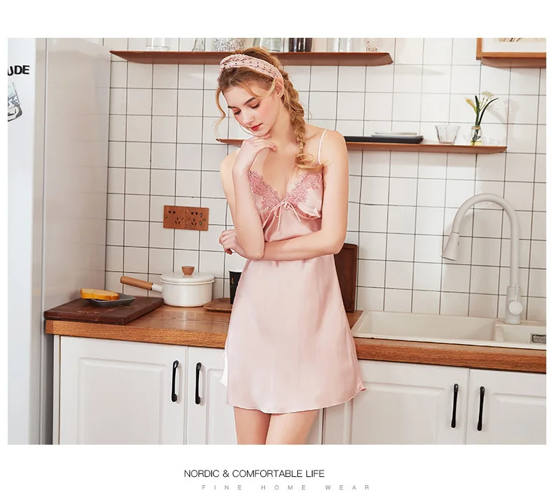 Women's V-neck Slip Nightdress Short Skirt Sexy Summer Imitated Silk Fabric WOMEN'S Slip Pajamas Summer Tracksuit