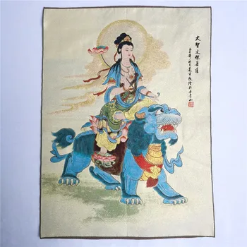 

China old Tibet silk Thang ka like hanging painting fengshui Manjushri God statue portrait