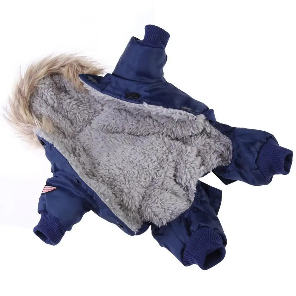 Осенне-зимняя одежда для собак, крутая теплая одежда для собак, куртка для собак с меховым воротником для маленьких и средних собак, куртка для щенков - Цвет: Синий