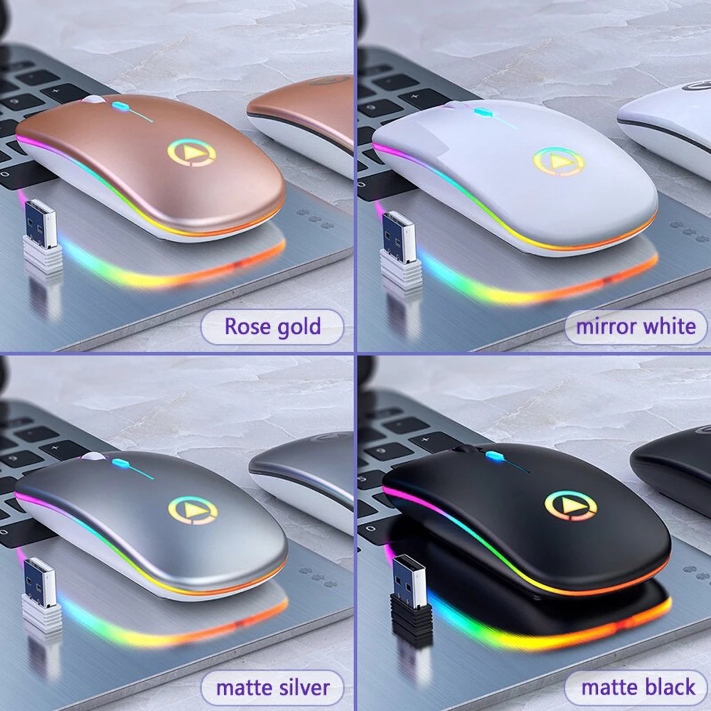 Wireless Mouse RGB Rechargeable Mouse Wireless Computer Mute Mouse LED Backlit Gaming Office Mouse Laptop Accessories