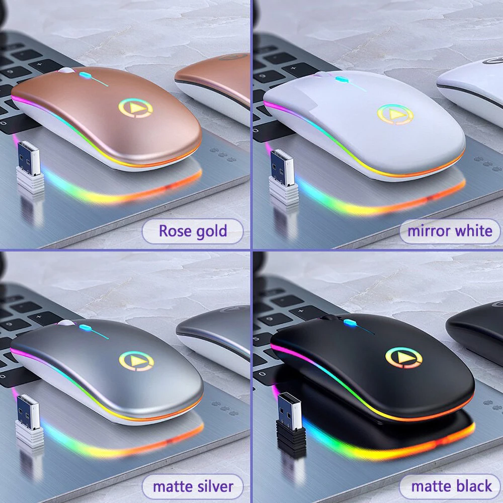 Wireless Mouse RGB Rechargeable Mouse Wireless Computer Mute Mouse LED Backlit Gaming Office Mouse Laptop Accessories silent wireless mouse