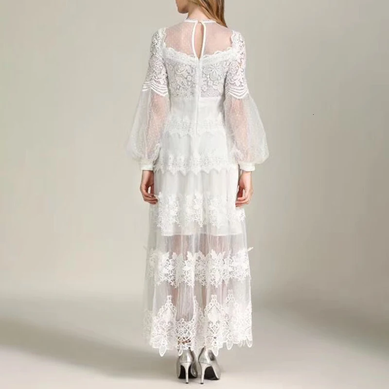 TWOTWINSTYLE перспективное женское платье с О-образным вырезом, с вырезами, с рукавами-фонариками, с высокой талией, кружевное платье в стиле пэчворк Женская мода