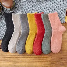 Мохеровые носки в студенческом стиле, 1 пара зимних коротких носков, женские одноцветные носки средней длины с изображением животных, женские повседневные носки