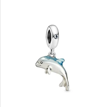 

Real 925 Sterling Silver Beads Shimmering Dolphin Dangle Charm fit Original Bracelets Women DIY Jewelry