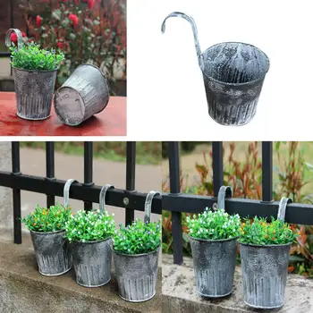 

Metal Iron Flower Can Hanging Balcony Garden Plant Planter Home Decor Black