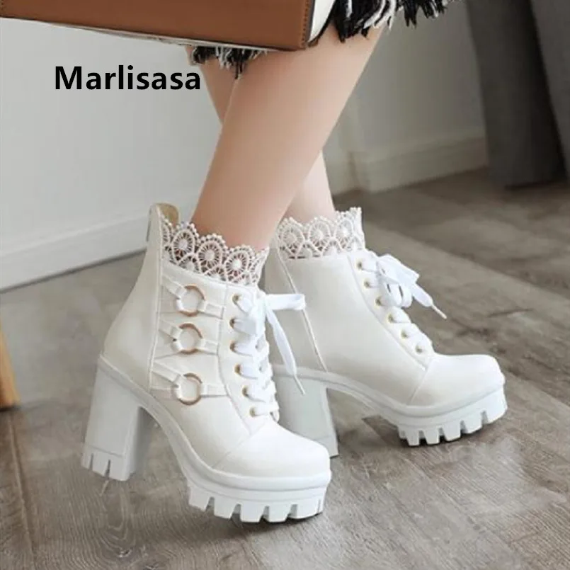 Marlisasa Botines de piel sintética para mujer, botas cómodas e  impermeables con plataforma, color blanco, para otoño e invierno,  F6089|Botas hasta el tobillo| - AliExpress