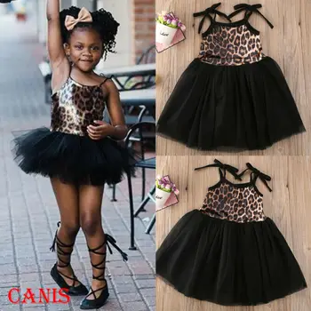 

Toddler Baby Girl Leopard Clothes Party Princess Dress Lace Tutu Black Dress