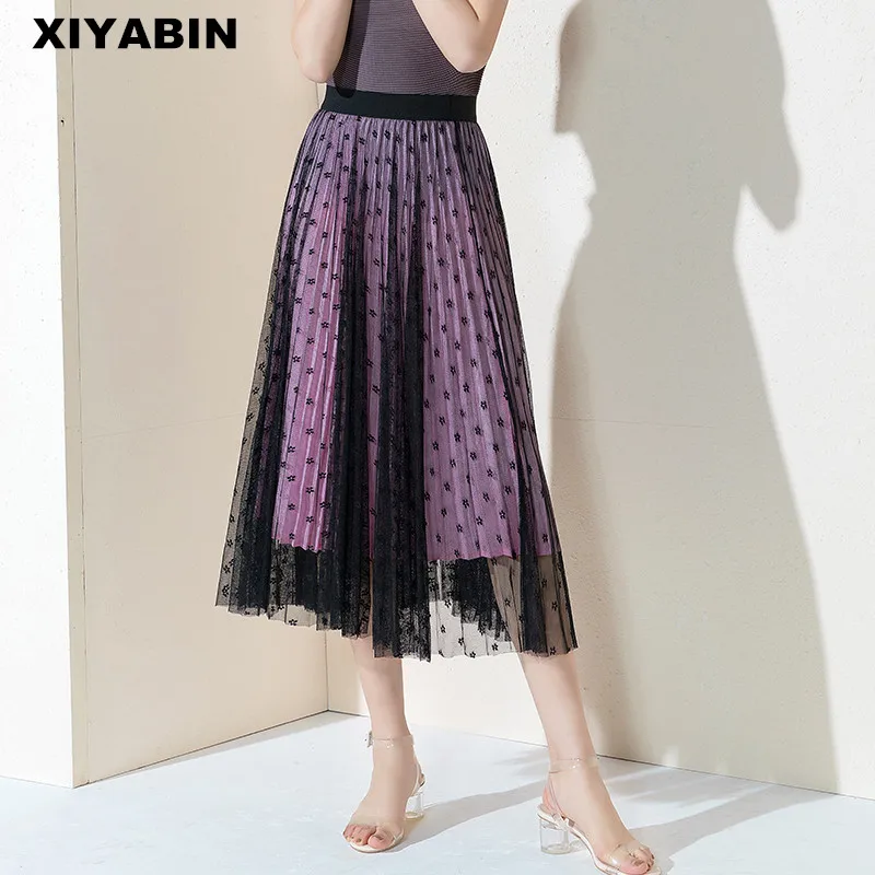 

2019 New style in spring and summer High waist Skinny Temperament Broken Flower Half-length Skirt Medium length fund