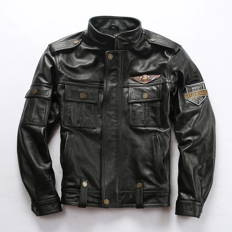 

HARLEY ANGEL Motorcycle Lather Jacket Men 100% First layer cowhide Biker Rider Jackets Winter Russia Coats Free Shipping