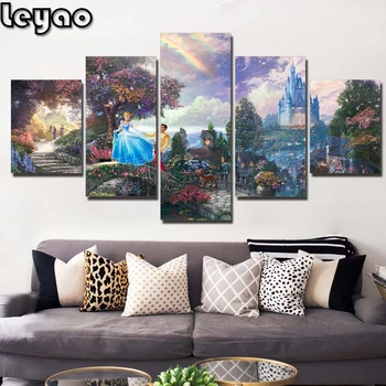 

diy Diamond Painting 5d prince and princess castle landscape Cross Stitch Rhinestones Diamond Embroidery 5 pieces cartoon art