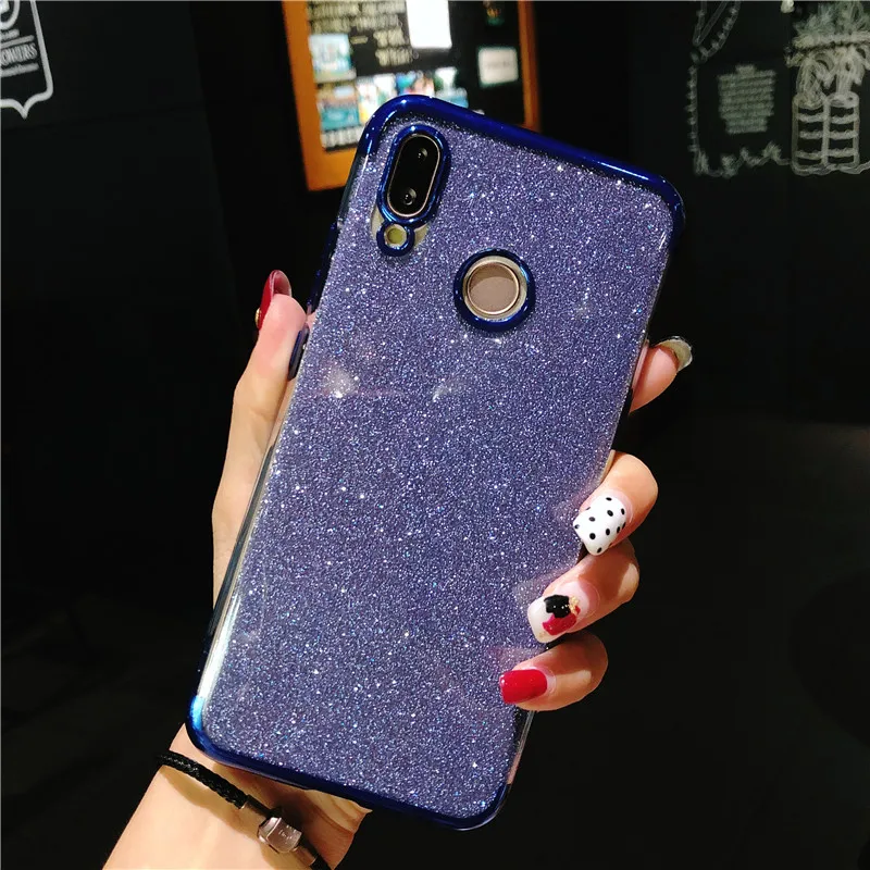 Glitter Blue Рамка с блестками чехол для телефона из ТПУ с принтом чехол s для huawei P20 Lite чехол P10 P9 P8 Коврики 10 3 Honor 9 7X 8X Y6 Prime Y9 силиконовый чехол - Цвет: Glitter Blue