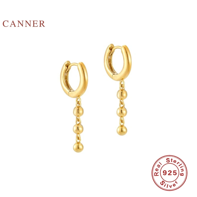 

CANNER 925 Sterling Silver Earrings For Women Silver Beaded Ring Earrings Hoops Zircon Korean Pendientes Silver/Gold Jewelry