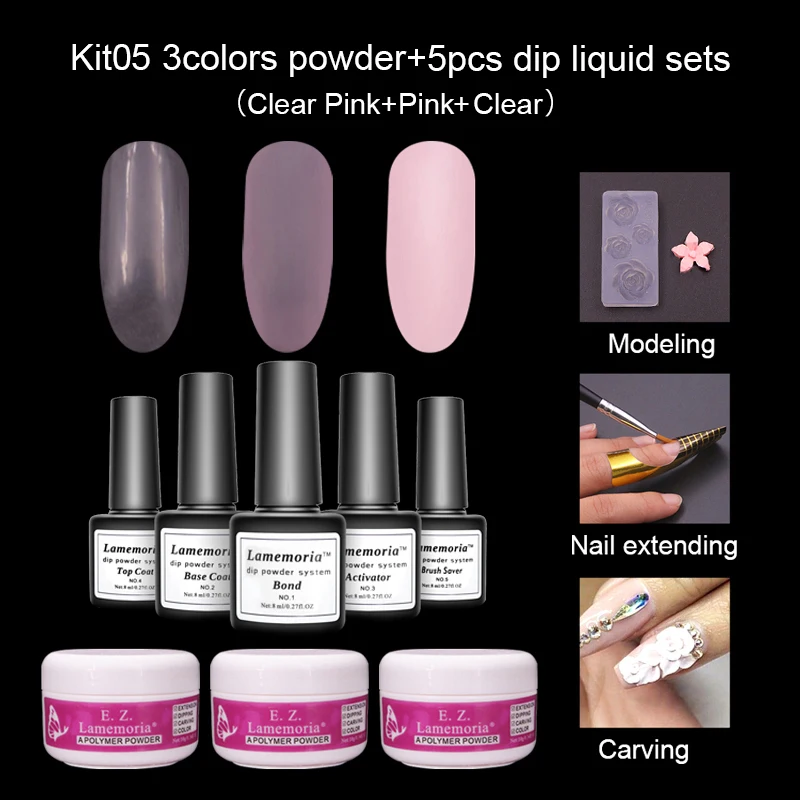 Lamemoria Dipping System Nail Kit Powder with Base Activator Liquid Gel Color Natural Dry Without Lamp | Красота - Цена: 