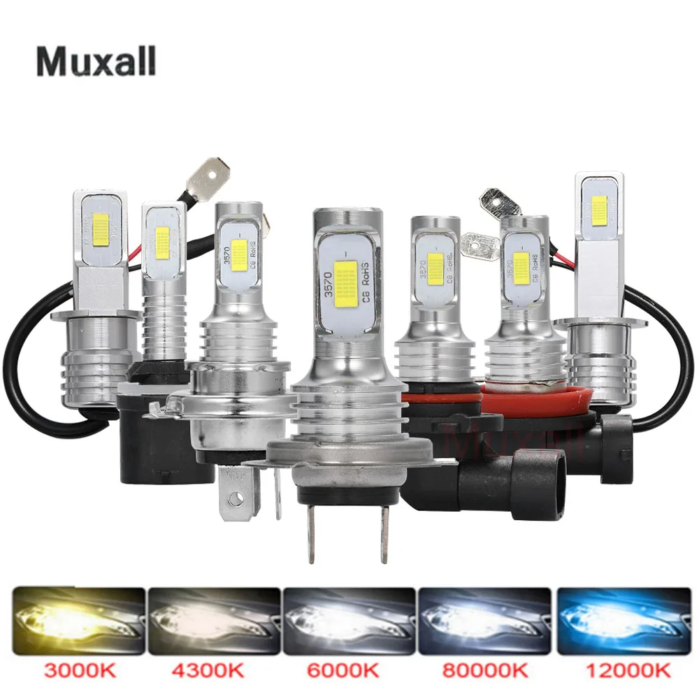 Muxall LED CSP мини Canbus автомобильные фары H4 H3 3000K 6000K 8000K H1 H7 H8 H9 H11 9005 9006 HB3 HB4 светодиодные