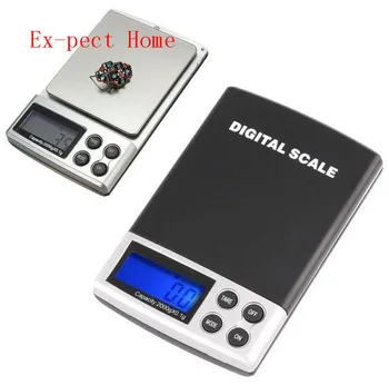 

200pcs/lot by dhl fedex 2kg 2000g x 0.1g Electronic Digital Jewelry Weighing Portable Kitchen Scales Balance adapter