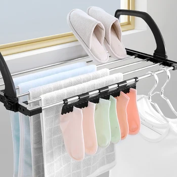 

Stainless Steel Drying Shoe Rack Portable Multi-function Window Laundry Balcony Towel Clothes Diaper Dryer Foldable Storage Rack