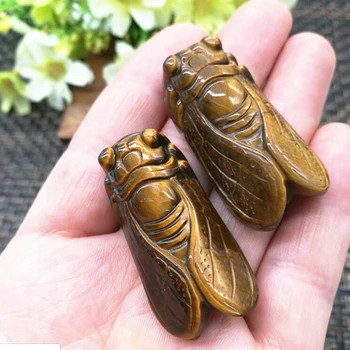 

1Pc Natural Tiger's-Eye Stone Crystal Carved Cicada Healing Gemstone Necklace Pendant DIY Accessories