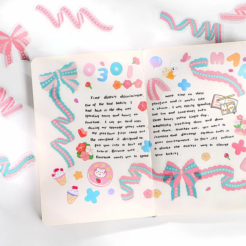40 개/갑 귀여운 리본 장식 스티커 한국어 DIY Scrapbooking 일기 격자 앨범 스틱 라벨 Kawaii 편지지