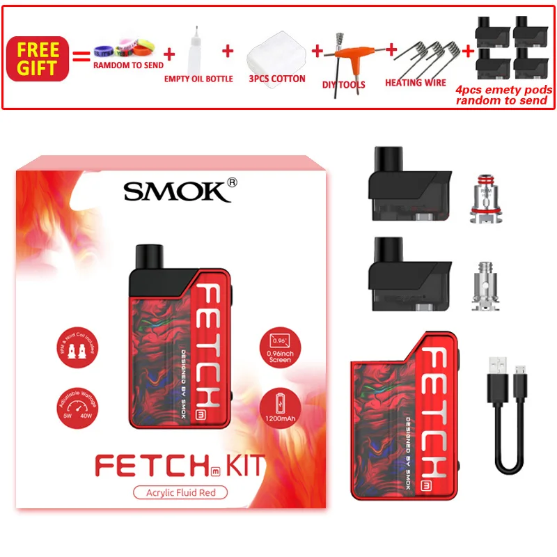 Acrylic fluid red SMOK Fetch Мини цветной стручок Vape комплект 3,7 мл Catridge электронная сигарета испаритель мАч батарея с об/мин сетки тройной катушки - Цвет: Acrylic fluid red