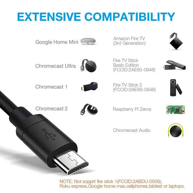 Fire TV ƽ HD 480 Mbps Micro USB2.0 To RJ45 ̴  10/100 Mbps, New Fire TV/Google Home Mini/Chromecast Ultra 