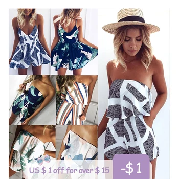 

2020 Summer Jumpsuit Women Slash Neck Striped Ruffle Body Femme Print Playsuit Sexy Overalls For Ladies Rompers Beach Bodysuit