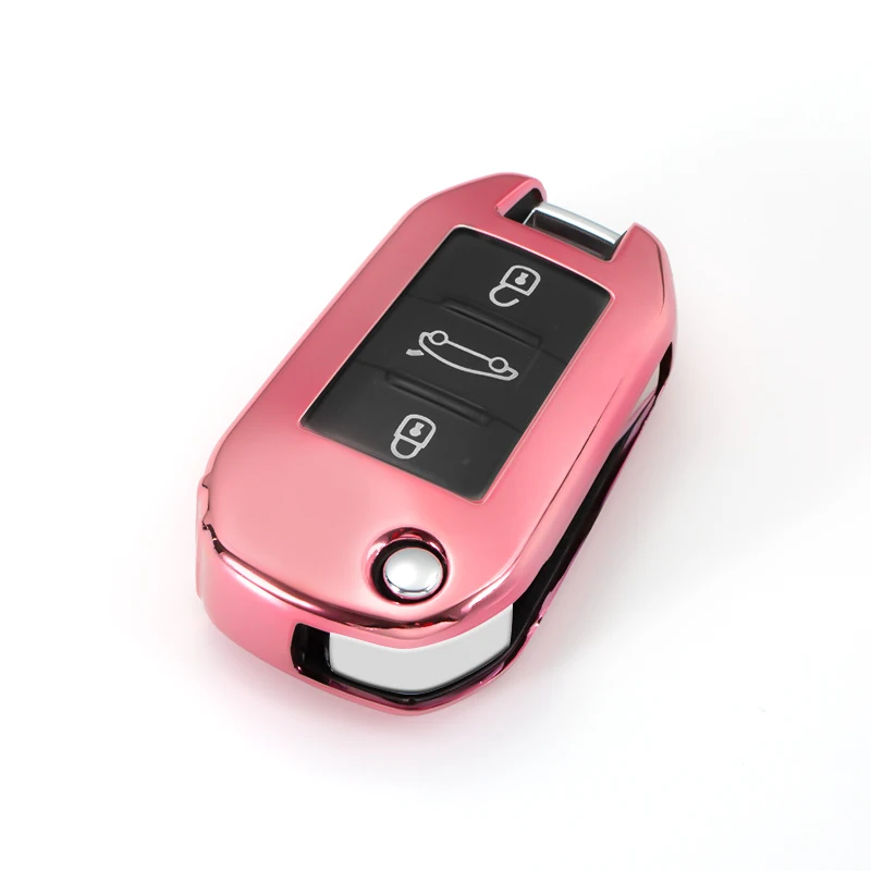 New Soft TPU 3 Button All inclusive Car Key Case Cover For Peugeot 107 308sw 407 208 508 408 Accessories Protection Shell - Название цвета: A-pink