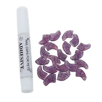 

20 pcs Soft Nail Caps For Cat Pet Claw Control Paws off + Adhesive Glue With Glitter Purple S