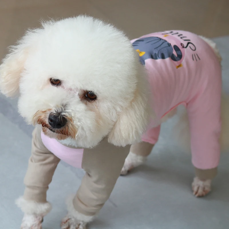 

Pet Dog Jumpsuit Stretch Cotton Overalls Four Feet Puppy Clothes Homewear For Small Dogs Pajamas Long Sleeve Sweatshirt Poodle